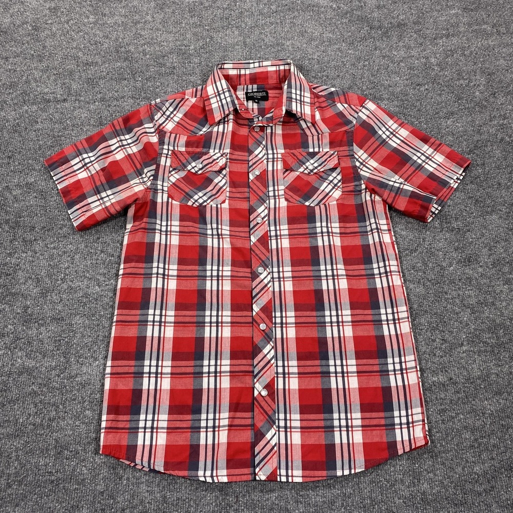Gioberti Shirt Mens 16 Red Plaid Short Sleeve Pearl Snap Western Cowboy